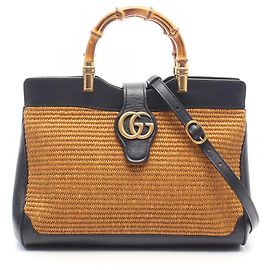 Sac à main 2-Way Gucci GG Marmont Bamboo Marron Bleu Marine