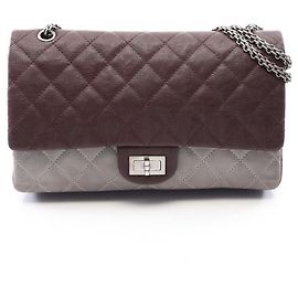 Borsa a tracolla Chanel 2.55 Matelassé Maxi Double Flap Marrone Bordò