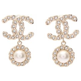 Boucles d'oreilles puces Chanel B20V Coco Mark Blanc Doré Autre