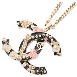 Chanel B24P Coco Mark Icon Motif Necklace Black Pink Golden