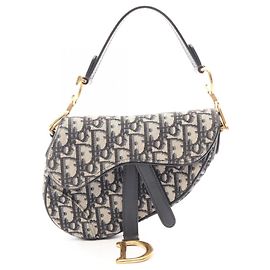 Christian Dior Mini Oblique Jacquard Saddle Bag Beige Navy blue