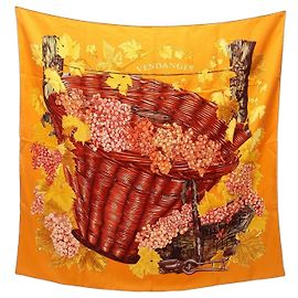 Hermès Foulard Hermes Carre 90 Vendanges Marrone Arancione