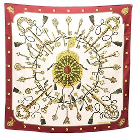 Hermès Pañuelo Hermes Carre 90 Les Cles Blanco Multicolor Burdeos