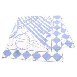 Hermès Hermes Carre Geant 140 Fouets et Badines Tattoo Scarf Bianco Blu