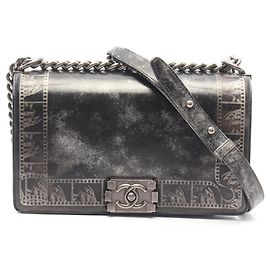 Chanel Boy Antique Silver Hardware Shoulder Bag Black Silvery