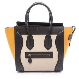 Céline Celine Luggage Micro Shopper Tote Bag Black Beige Yellow