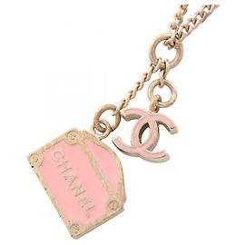 Chanel Coco Mark Gold Plated Necklace Pink Golden
