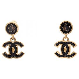 Pendientes de botón Chanel Coco Mark Negro Dorado