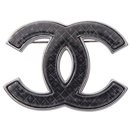 Broche acessório Chanel Coco Mark Preto Prata