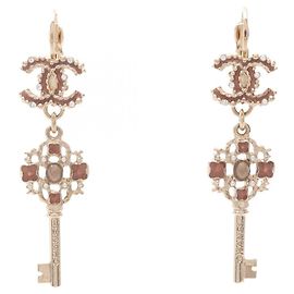 Chanel Coco Mark Key Motif Ohrringe Pink Golden Andere