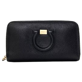Portefeuille long en cuir Gancini Salvatore Ferragamo Noir