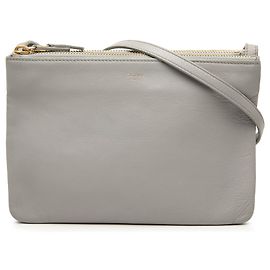 Céline Celine Trio Crossbody Small em pele de cordeiro cinza Marrom Cinza