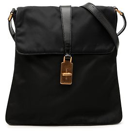 Bolsa Messenger Prada em Tessuto com acabamentos em couro Vitello preto Preto