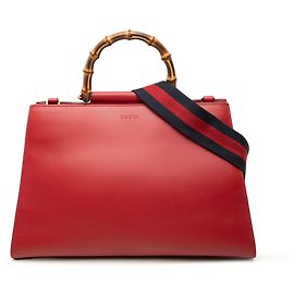 Gucci Nymphaea Satchel aus rotem Kalbsleder Medium mit Bambus Rot