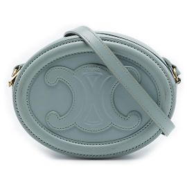 Céline Celine Blue Small Calfskin Cuir Triomphe Oval Crossbody Blu Blu chiaro