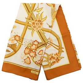 Foulard in seta Hermès White Caraibes 90 Bianco Crudo