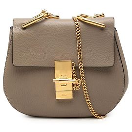 Chloé Mini Borsa a Tracolla Drew in Pelle di Agnello Grana Marrone Marrone Taupe