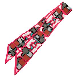 Twilly in seta Hermès Pink Les Coupes Rosa