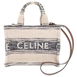 Céline Celine Beige Small Canvas Cabas Thais Satchel Beige