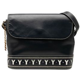 Autre Marque Saint Laurent Black Leather Y Cutout Flap Crossbody Noir