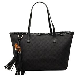 Bolso Tote Gucci de denim GG negro con borla de bambú Negro