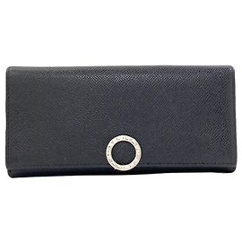 Bulgari Bvlgari Bvlgari Black Leather Long Wallet Black