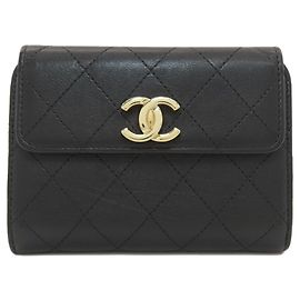 Portefeuille bi-fold Chanel Coco Mark Matelassé Noir