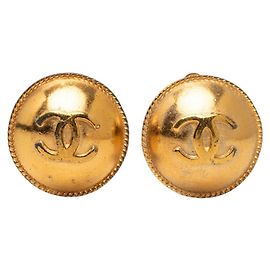 Boucles d'oreilles vintage rondes Chanel Coco Mark Doré