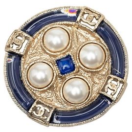 Broche redondo Chanel Cruise Line Coco Mark Azul Dorado