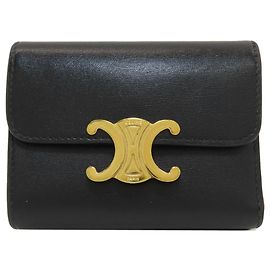 Céline Celine Triomphe Compact Tri-fold Wallet Black