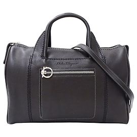 Salvatore Ferragamo Black Leather Handbag Black