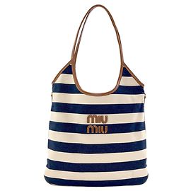Sac cabas Miu Miu Ivy Border Marron Blanc Bleu Marine