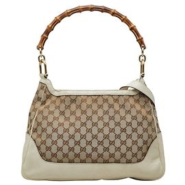 Gucci GG Canvas Bamboo Handbag Beige Cream