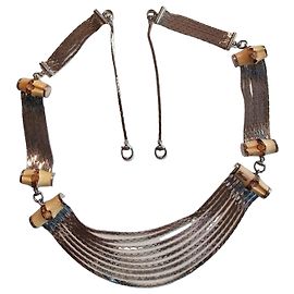 Gucci Runway Bamboo and Sterling Silver Necklace Silvery Caramel