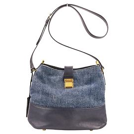 Miu Miu MIU Madras Leather x Denim 2-Way Shoulder Tote Bag Navy blue