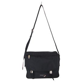 Bolsa de Ombro com Aba BALLY Fabro em Nylon Marrom Preto