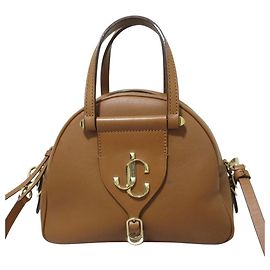 Bolsa Bowling em couro Jimmy Choo Varenne JC Logo Marrom