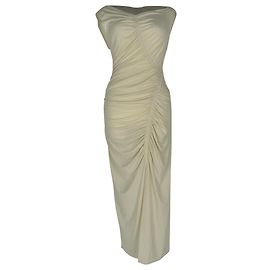 Self portrait Self-Portrait Asymmetrisches Midi-Kleid gerafft aus cremefarbenem Polyester Weiß Roh