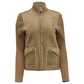 Ralph Lauren Vintage Sherpa Zip Up Jacket in Tan Polyester Brown Beige