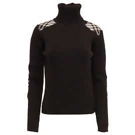 Pull à col roulé Burberry à carreaux en laine mérinos noire Noir