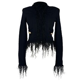 Veste courte en maille à franges Balmain en viscose noire Noir