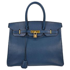 Hermès Hermes Birkin Blue Ardennes with Gold Hardware 35 Blue