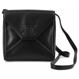 Céline Celine Triomphe Black Leather Shoulder Bag Black