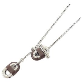 Hermès Hermes Chaine Maillon Necklace Brown Silvery