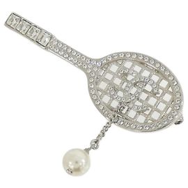 Broche Chanel 98015 Prateado e Branco Prata Branco Outro