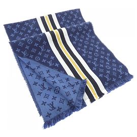 Cachecol Louis Vuitton LV Heritage Branco Azul marinho