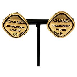 Chanel Cambon Plate Gold Clip Earrings Golden