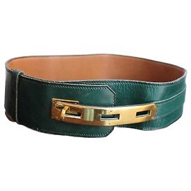 Hermès Cinto Kelly de Cintura Alta em Couro Verde Abeto Verde Gold hardware