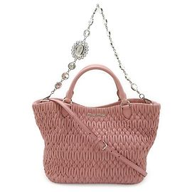 Miu Miu Matelassé Nappa Crystal Bijou Gathered Handbag Pink