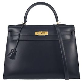 Hermès Hermes Kelly Blue Box Calf with Gold Hardware 35 Azul